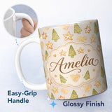 Personalized Custom Name Gingerbread Cookie Heart Star Christmas Baking Seamless Pattern 11oz Ceramic Coffee Tea Mug White Large Handle