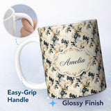 Personalized Custom Name Classic Beige Black Ornamental Damask Seamless Pattern Vintage 11oz Ceramic Coffee Tea Mug White Large Handle