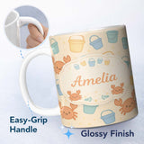 Personalized Custom Name Cute Crab Bucket Beach Cartoon Animal Pattern Cute Unique Gift 11oz Ceramic Coffee Tea Mug White Large Handle