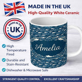 Personalized Custom Name Light Blue Whale Seamless Pattern Cute Marine Animal Ocean Design 11oz Ceramic Coffee Tea Mug White Large Handle