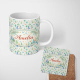 Personalized Custom Name Watercolor Christmas Tree Pastel Forest Seamless Pattern Lovely 11oz Ceramic Coffee Tea Mug White Large Handle