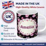 Personalized Custom Name Cute Pink Plant Pots Leaves Strawberry Seamless Pattern Dark Lovely 11oz Ceramic Coffee Tea Mug White Large Handle