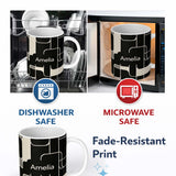 Personalized Custom Name Contemporary Line Grid Black Cream Abstract Outline Pattern Lovely 11oz Ceramic Coffee Tea Mug White Large Handle