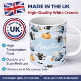 Personalized Custom Name Halloween Ghost Pumpkin Cat Seamless Pattern Cute Spooky Kawaii 11oz Ceramic Coffee Tea Mug White Large Handle
