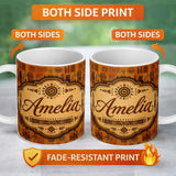 Personalized Custom Name Tribal Symbol Patchwork with African Inspired in Warm Orange and 11oz Ceramic Coffee Tea Mug White Large Handle