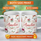 Personalized Custom Name Cozy Christmas Gifts Mug Stocking Holiday Seamless Pattern Lovely 11oz Ceramic Coffee Tea Mug White Large Handle