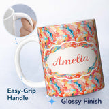 Personalized Custom Name Soft Pastel Marble Fluid Art Pink Peach Blue Abstract Pattern Lovely 11oz Ceramic Coffee Tea Mug White Large Handle