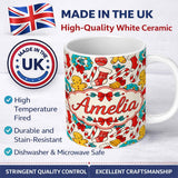 Personalized Custom Name Cute Gingerbread Candy Cane Wreath Stocking Christmas Seamless 11oz Ceramic Coffee Tea Mug White Large Handle