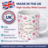Personalized Custom Name Watercolor Pink Poinsettia Leaves Christmas Seamless Pattern Lovely 11oz Ceramic Coffee Tea Mug White Large Handle