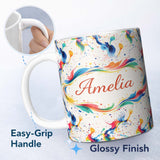 Personalized Custom Name Soft Blush Watercolour Splash Pink Mint Abstract Pattern Lovely 11oz Ceramic Coffee Tea Mug White Large Handle
