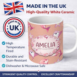 Personalized Custom Name Cute Pink Dolphins and Starfish Seamless Ocean Pattern Peach Lovely 11oz Ceramic Coffee Tea Mug White Large Handle