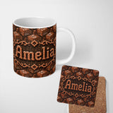 Personalized Custom Name Rustic Brown Stone Cube Texture Abstract Seamless Pattern Lovely 11oz Ceramic Coffee Tea Mug White Large Handle