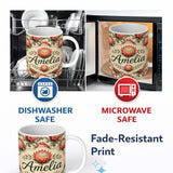 Personalized Custom Name Soft Red Protea Floral Botanical Seamless Pattern Cute Unique Gift 11oz Ceramic Coffee Tea Mug White Large Handle