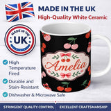 Personalized Custom Name Cute Cherry Fruit Cream Neutral Background Seamless Pattern Lovely 11oz Ceramic Coffee Tea Mug White Large Handle