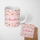 Personalized Custom Name Cute Snowman Gingerbread Candy Christmas Tree Seamless Pattern 11oz Ceramic Coffee Tea Mug White Large Handle