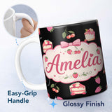 Personalized Custom Name Cute Chocolate Bars and Creamy Milkshakes with Strawberries Seamless 11oz Ceramic Coffee Tea Mug White Large Handle