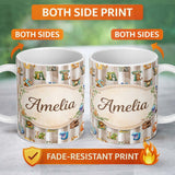 Personalized Custom Name Cute Animal Alphabet Nursery Pattern Beautiful Coffee Cup Lovely 11oz Ceramic Coffee Tea Mug White Large Handle