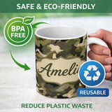 Personalized Custom Name Classic Green Army Camouflage Seamless Pattern Beautiful Coffee Cup 11oz Ceramic Coffee Tea Mug White Large Handle
