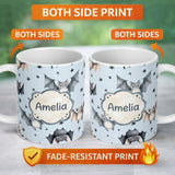 Personalized Custom Name Cute Baby Bats with Stars Night Sky Blue Background Seamless 11oz Ceramic Coffee Tea Mug White Large Handle