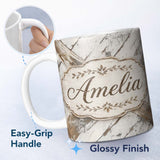 Personalized Custom Name Rustic Whitewashed Wood Plank Cross Beam Seamless Pattern Lovely 11oz Ceramic Coffee Tea Mug White Large Handle