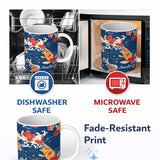 Personalized Custom Name Elegant Japanese Koi Fish with Cherry Blossom Waves Traditional 11oz Ceramic Coffee Tea Mug White Large Handle