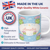 Personalized Custom Name Cute Frog Umbrella Rain Cartoon Animal Pattern Stylish Everyday Mug 11oz Ceramic Coffee Tea Mug White Large Handle