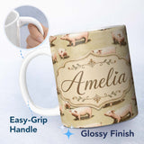 Personalized Custom Name Cute Farm Pig Animal Illustration Seamless Pattern Cute Unique Gift 11oz Ceramic Coffee Tea Mug White Large Handle