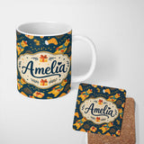 Personalized Custom Name Cute Winter Bears Gifts Lights Cozy Christmas Seamless Pattern 11oz Ceramic Coffee Tea Mug White Large Handle