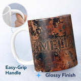 Personalized Custom Name Vertical Rust Drip Texture Dark Industrial Grunge Seamless Pattern 11oz Ceramic Coffee Tea Mug White Large Handle