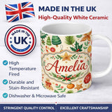 Personalized Custom Name Cute Christmas Ornaments Candy Cane Citrus Leaves Festive Seamless 11oz Ceramic Coffee Tea Mug White Large Handle
