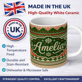 Personalized Custom Name Cute Green Beige Nordic Geometric Winter Knitted Seamless Pattern 11oz Ceramic Coffee Tea Mug White Large Handle
