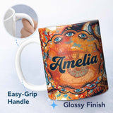 Personalized Custom Name Abstract Surreal Eye Illustration Seamless Pattern Bold Artistic 11oz Ceramic Coffee Tea Mug White Large Handle