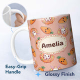 Personalized Custom Name Cute Easter Bunny Carrot Donut Hearts Seamless Pattern Peach Lovely 11oz Ceramic Coffee Tea Mug White Large Handle