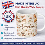 Personalized Custom Name Forest Animals Bear Deer Fox Owl Raccoon on Neutral Cream Seamless 11oz Ceramic Coffee Tea Mug White Large Handle