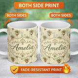Personalized Custom Name Rustic Hanging Plant Pots Textured Background Seamless Pattern 11oz Ceramic Coffee Tea Mug White Large Handle