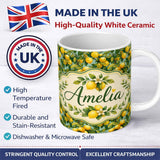 Personalized Custom Name Realistic Lemon Tree Branch Pattern with Ripe Fruit and Foliage 11oz Ceramic Coffee Tea Mug White Large Handle