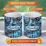 Personalized Custom Name Splatter Paint Typography Multicolour Black Motivational Word Lovely 11oz Ceramic Coffee Tea Mug White Large Handle