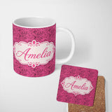 Personalized Custom Name Soft Blush Pink Abstract Dotted Texture Seamless Pattern Lovely 11oz Ceramic Coffee Tea Mug White Large Handle