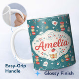 Personalized Custom Name Cute Macaron Cupcake Tea Bag Strawberry Seamless Pattern Lovely 11oz Ceramic Coffee Tea Mug White Large Handle
