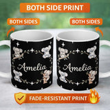Personalized Custom Name Cute Baby Koala Bears with Stars on Black Background Seamless Lovely 11oz Ceramic Coffee Tea Mug White Large Handle