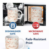 Personalized Custom Name Peach Floral Moon Seamless Pattern Stylish Everyday Mug Lovely 11oz Ceramic Coffee Tea Mug White Large Handle
