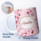 Personalized Custom Name Cute Christmas Snowman Reindeer Candy Seamless Pattern Lovely 11oz Ceramic Coffee Tea Mug White Large Handle