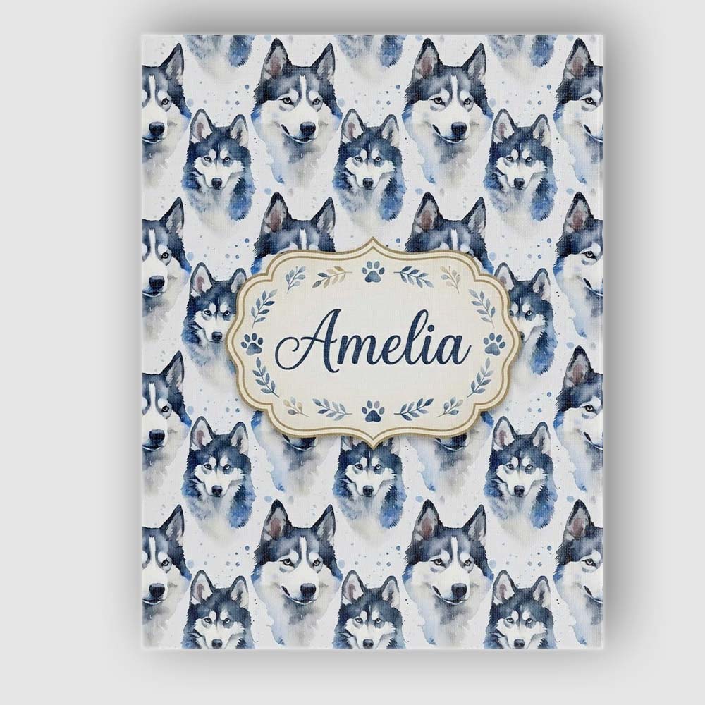 Personalised Name Watercolor Husky Dog Custom  Modern Room Accent Elegant Feature Canvas Wall Art Print Decor Picture Ready to Hang