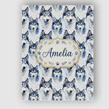 Personalised Name Watercolor Husky Dog Custom  Modern Room Accent Elegant Feature Canvas Wall Art Print Decor Picture Ready to Hang