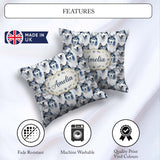 Custom Name Watercolor Husky Dog Faces Seamless Soft Blue Splash Square Filled Cushion Throw Pillow Sofa Bed Home Decor Zip Washable UK Made