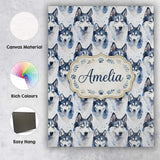 Personalised Name Watercolor Husky Dog Custom  Modern Room Accent Elegant Feature Canvas Wall Art Print Decor Picture Ready to Hang