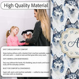 Watercolor Husky Dog Faces Seamless Pattern Soft Blue Splash  Personalised Custom Name Super Soft Fleece Blanket Bed Sofa Throw