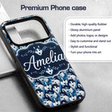 Modern Geometric Husky Dog Heads Seamless Pattern Custom Name Protective Phone Case Mobile Cover Durable Everyday Smartphone Shock Resistant