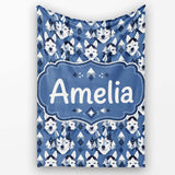 Nordic Husky Dog and Trees Seamless Pattern Winter Style Blue  Personalised Custom Name Super Soft Fleece Blanket Bed Sofa Throw