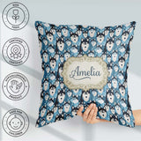 Custom Name Cartoon Husky Dog Faces Seamless Pattern Blue Heart Square Filled Cushion Throw Pillow Sofa Bed Home Decor Zip Washable UK Made
